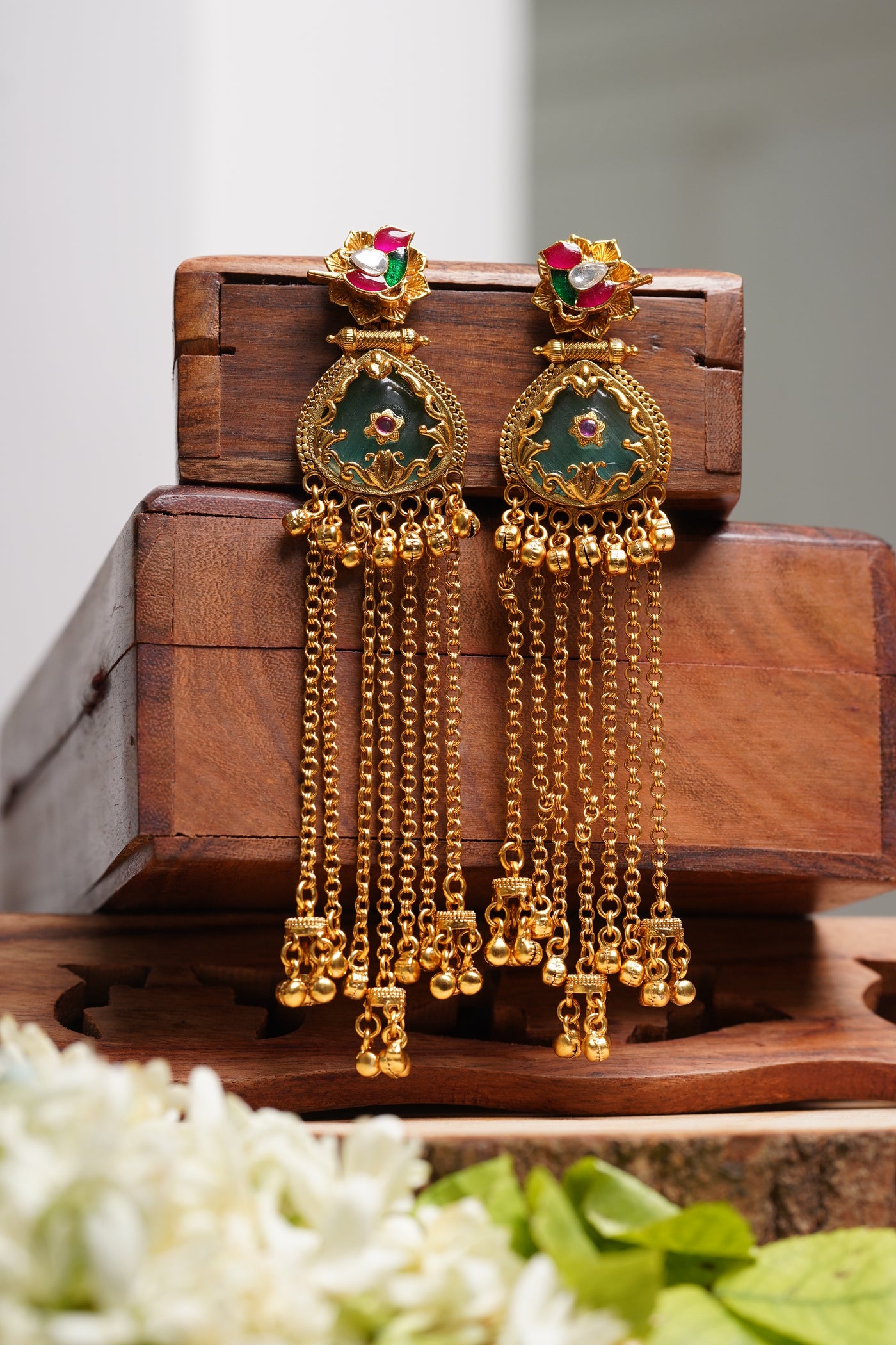 Meenakari Green Danglers