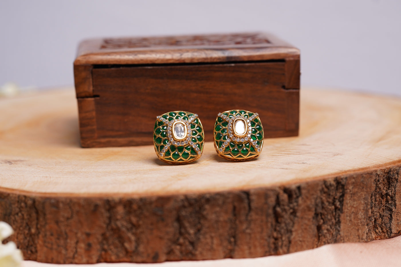 Emerald Kundan Polki Studs