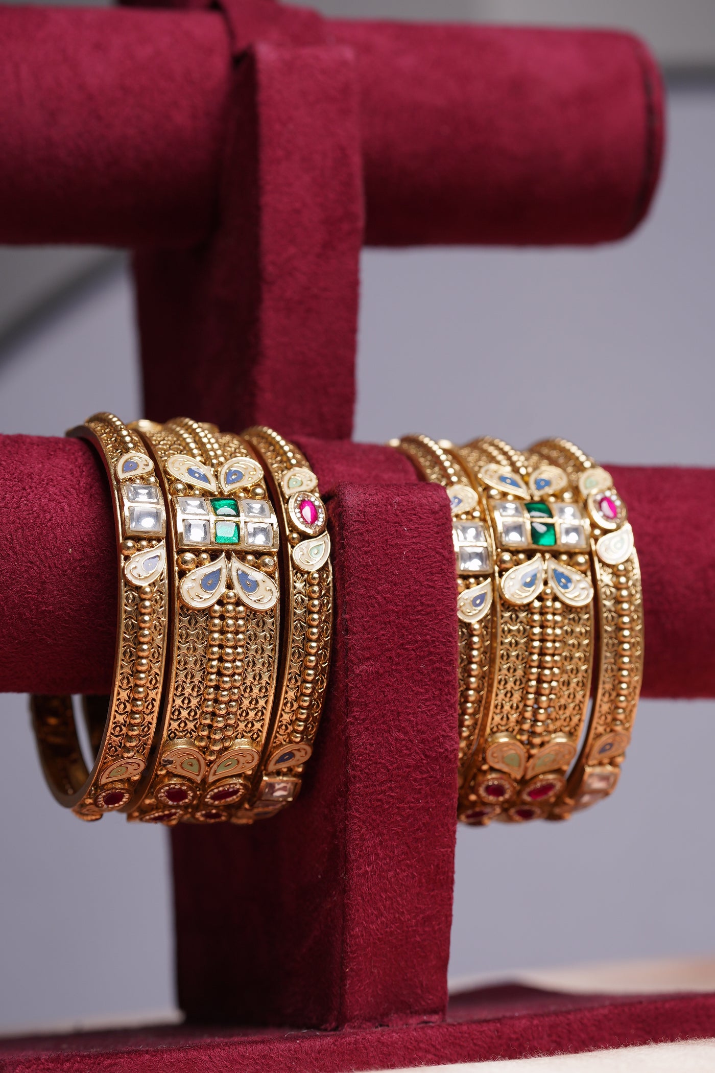 Ruby Green Detailed Bangles (set of 6)