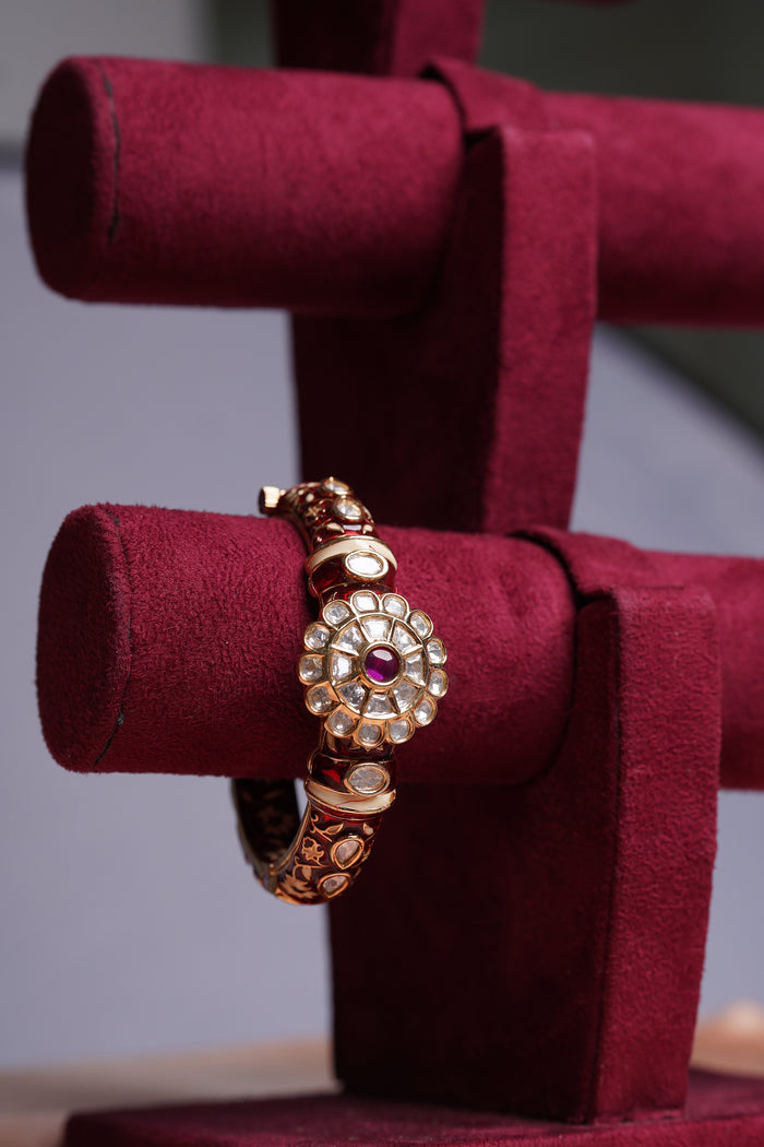 Red Meenakari Polki Kada