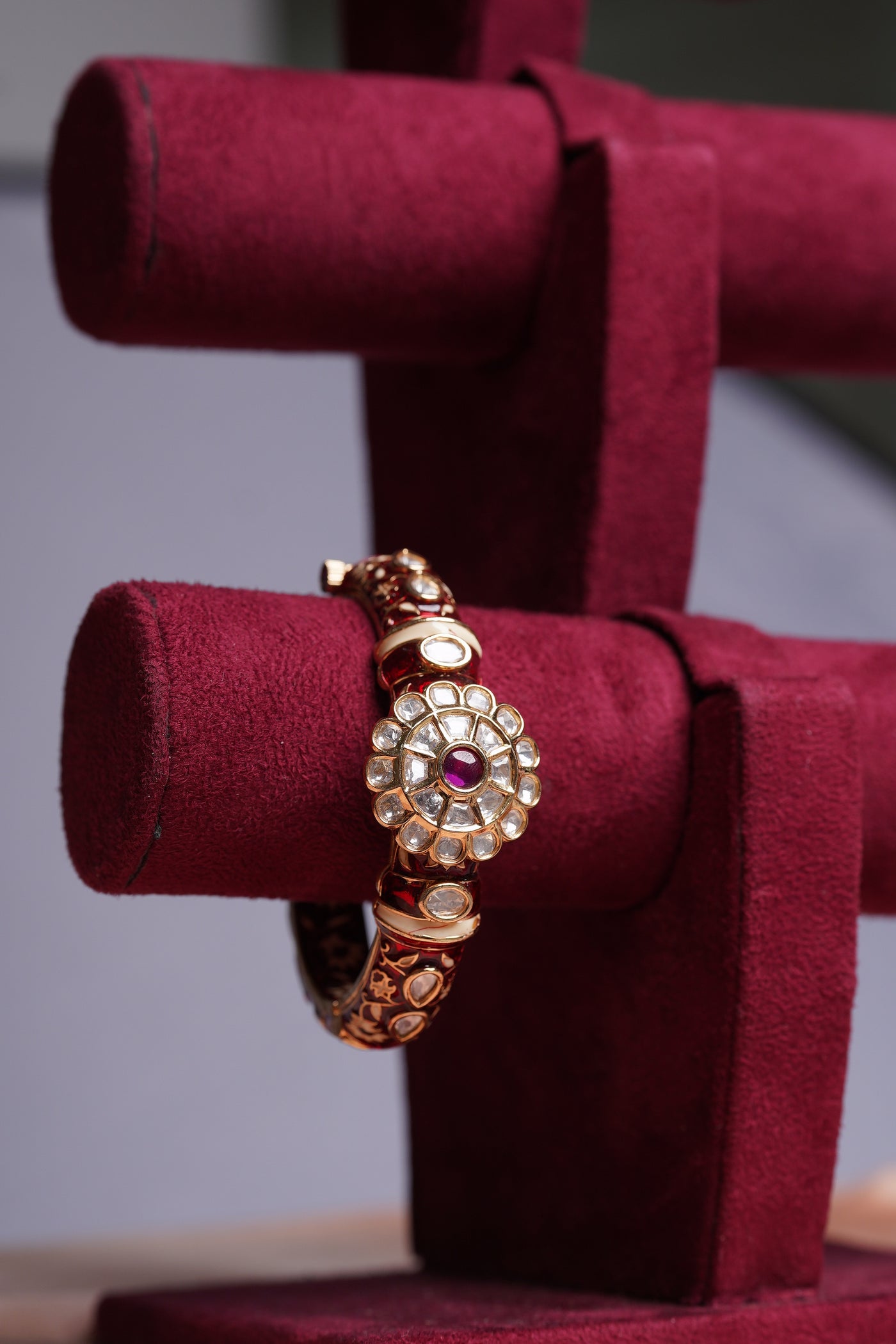 Red Meenakari Polki Kada