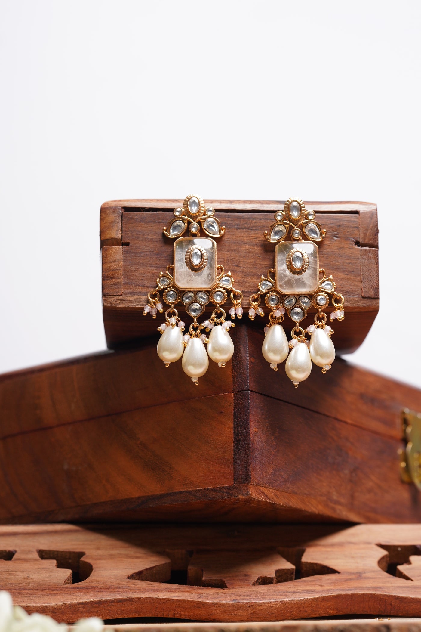 Kundan Moti Drop Earrings