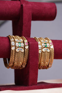 Ruby Green Detailed Bangles (set of 6)