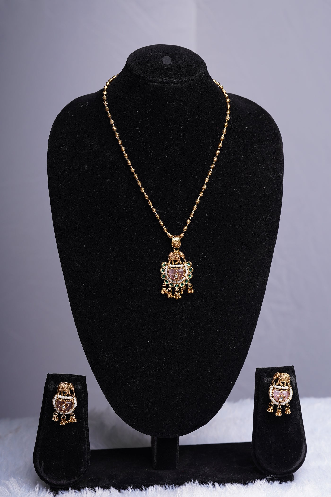 Pink Pendant Set with elephan detailing